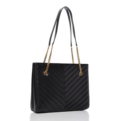 Saint Laurent Grain De Poudre Matelasse Chevron Medium Tribeca Shopping Bag Black 3 of 11
