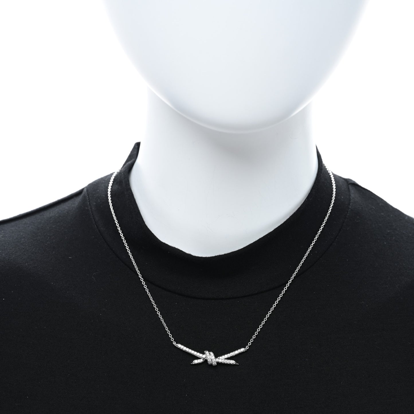 18K White Gold Diamond Knot Pave Necklace