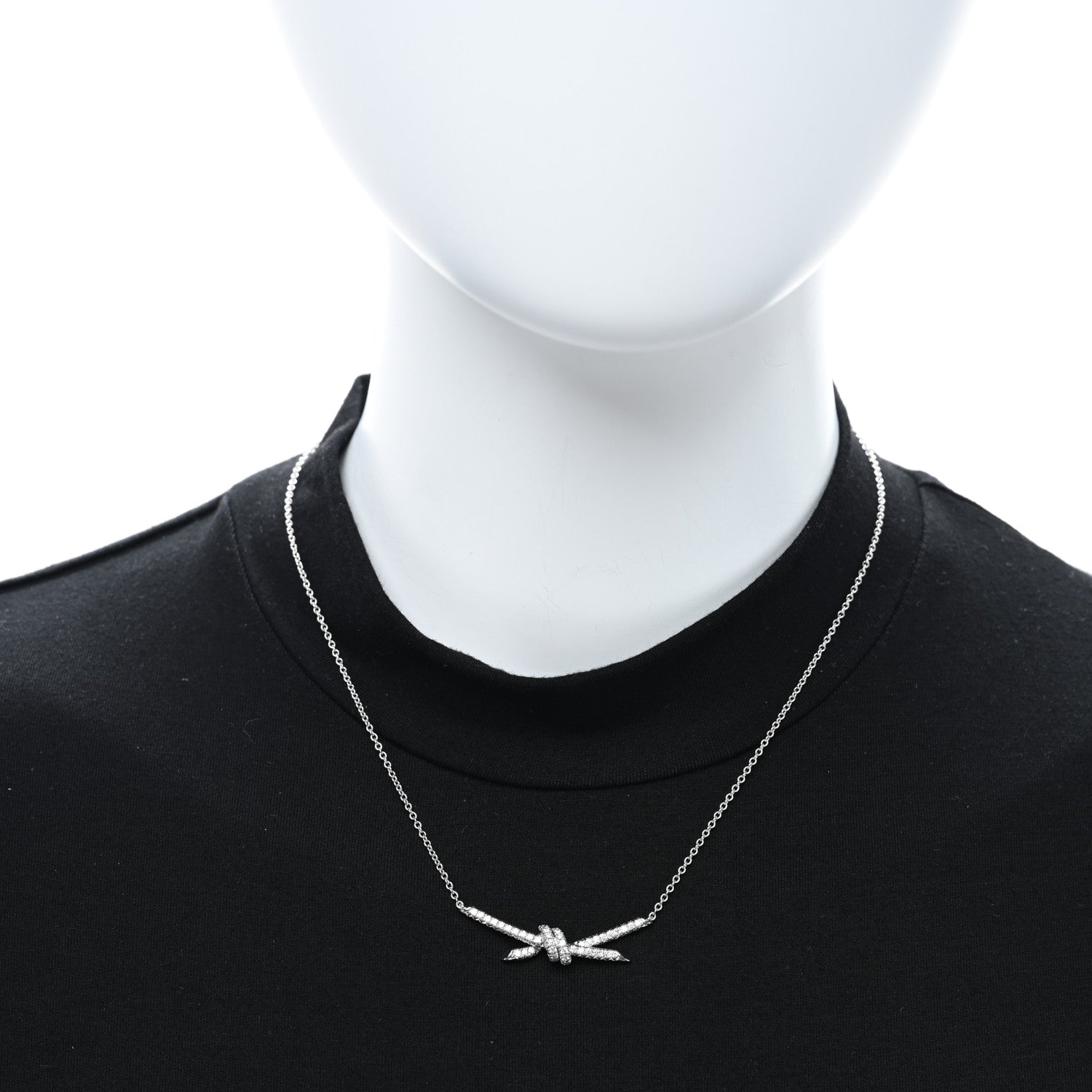Tiffany 18K White Gold Diamond Knot Pave Necklace 3 of 5