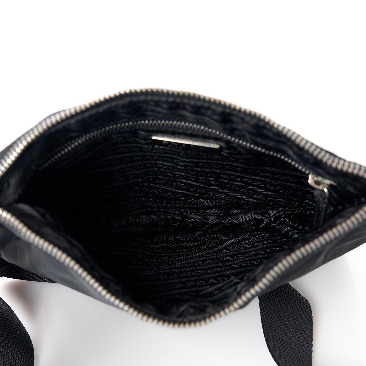 Tessuto Nylon Calfskin Flat Messenger Bag Black