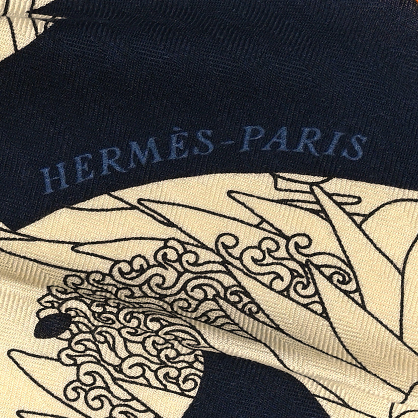 Hermes Cashmere Silk Bal de Soie Triangle Scarf Marine Naturel Roux 2 of 5