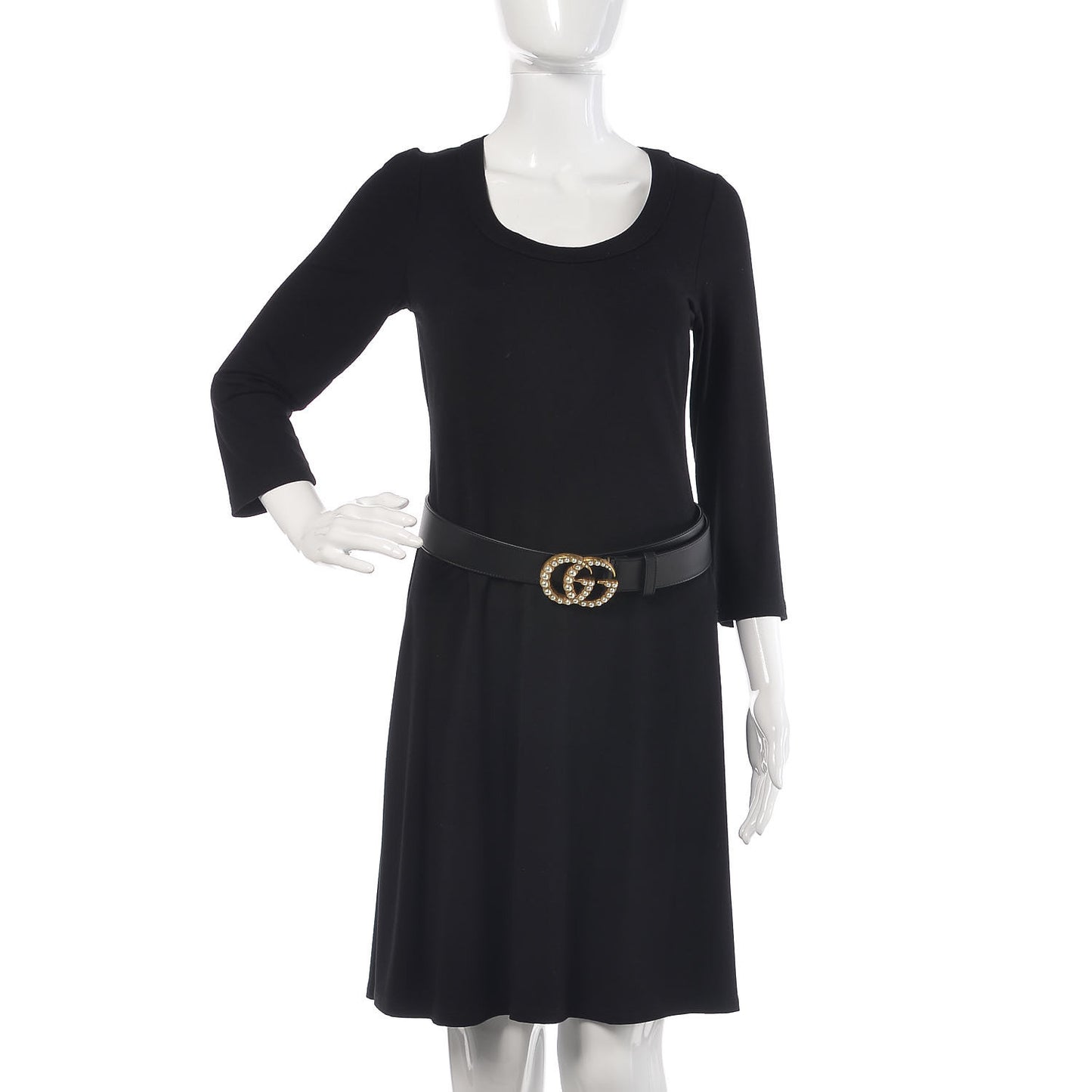 Moon Calfskin Pearl Double G 40mm Belt 90 36 Black Cream