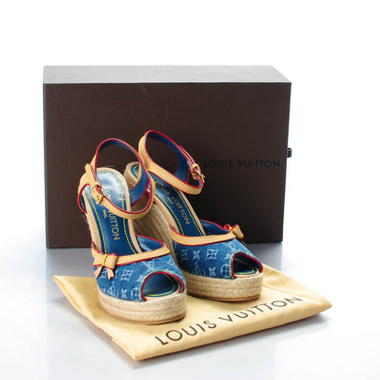 Louis Vuitton Denim Bow Espadrille Wedges 35.5 Blue 9 of 9