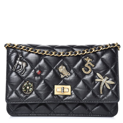 Chanel Aged Calfskin Quilted Lucky Charms 2.55 Reissue Wallet On Chain WOC Black 1 of 13