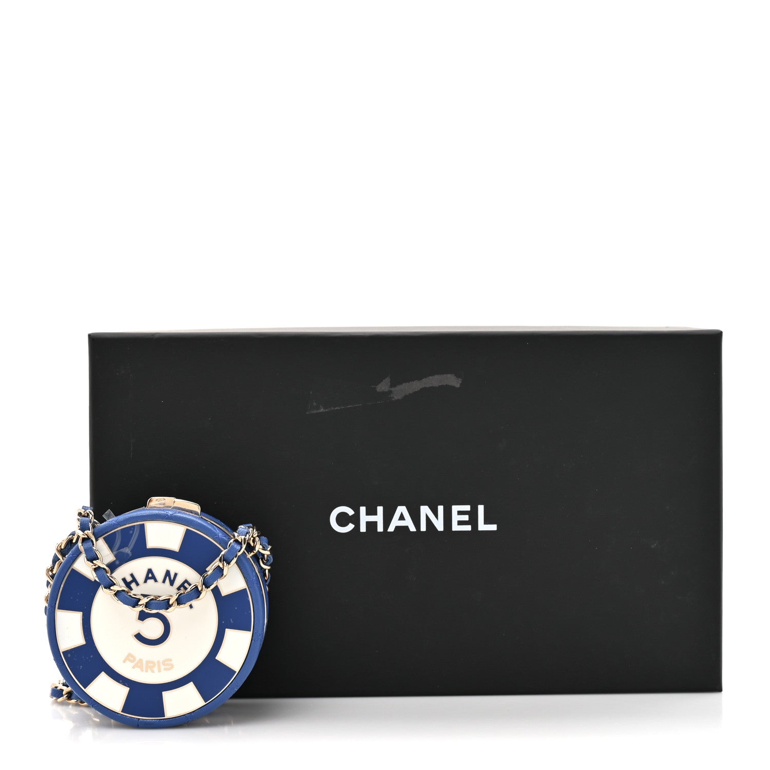 Chanel Lambskin Enamel Quilted Round Poker Chip Clutch With Chain