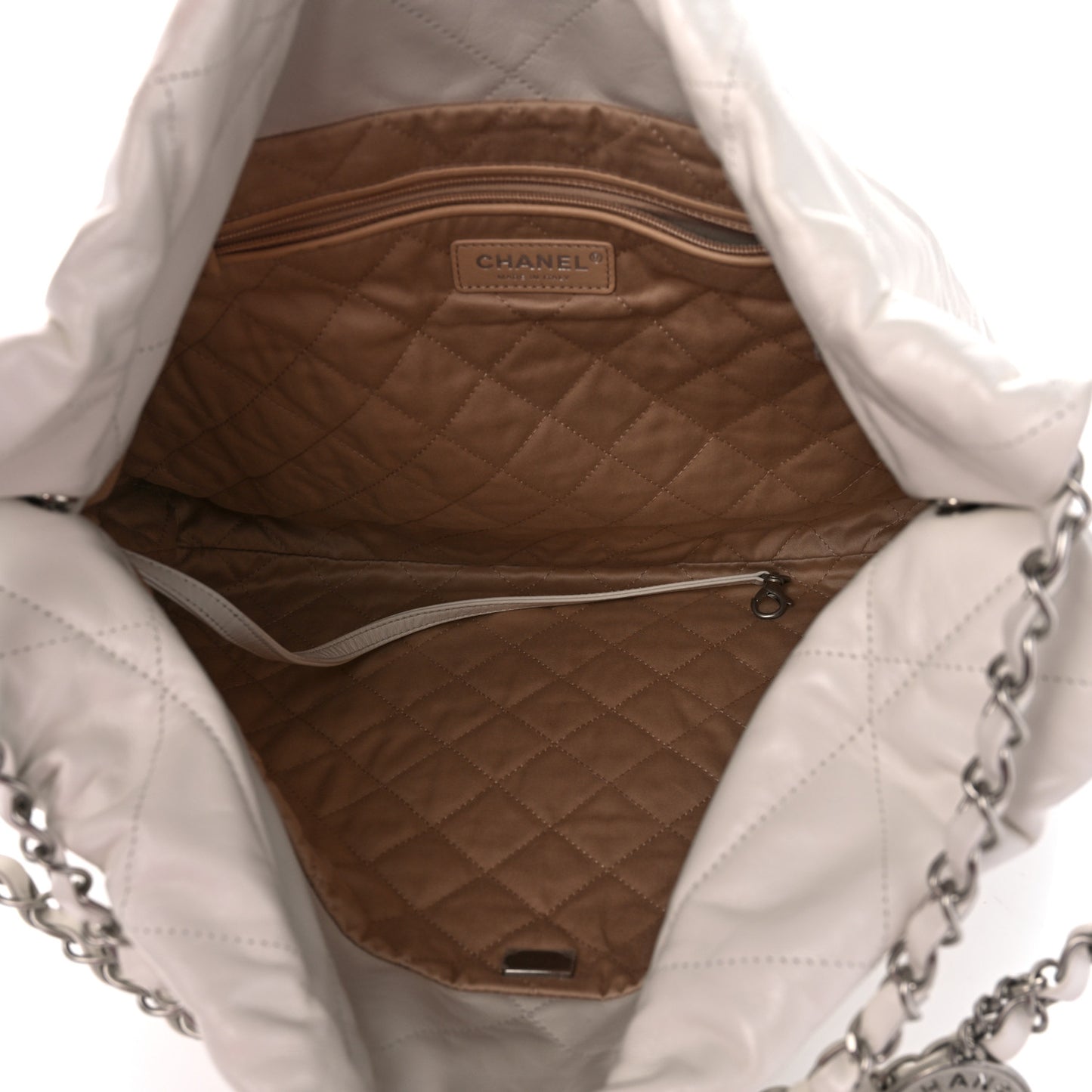 Shiny Calfskin Quilted Chanel 22 White