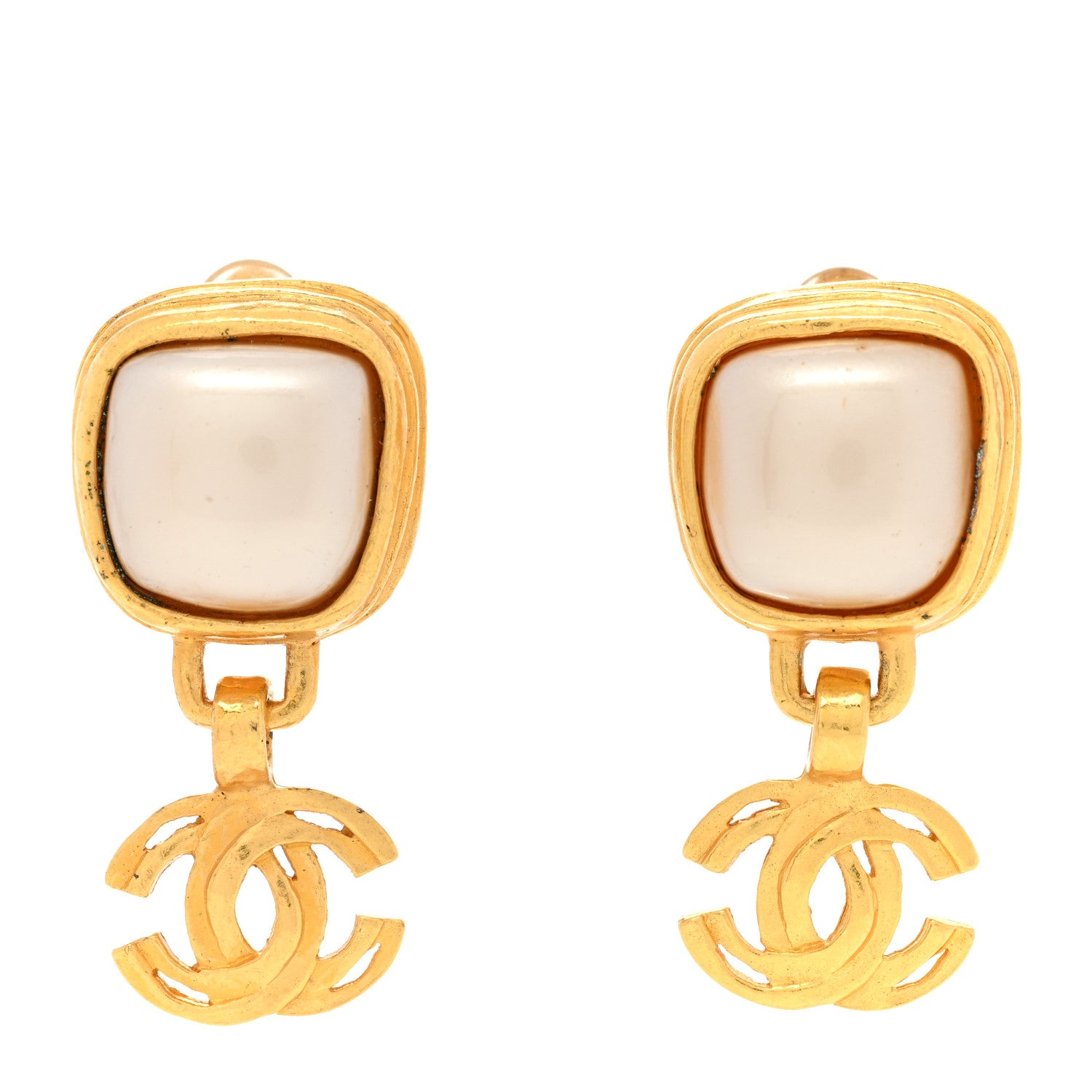 Chanel Pearl CC Dangle Clip On Earrings Gold 1 of 6