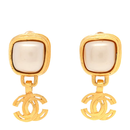 Chanel Pearl CC Dangle Clip On Earrings Gold 1 of 6