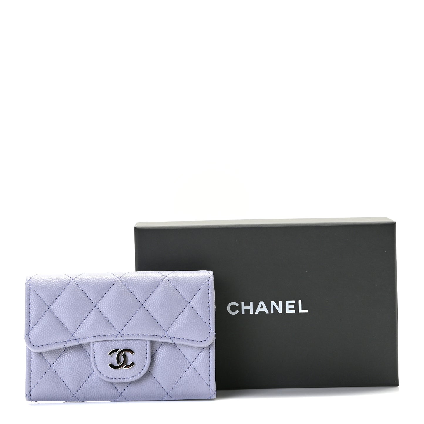 Caviar Quilted Flap Card Holder Wallet Light Purple