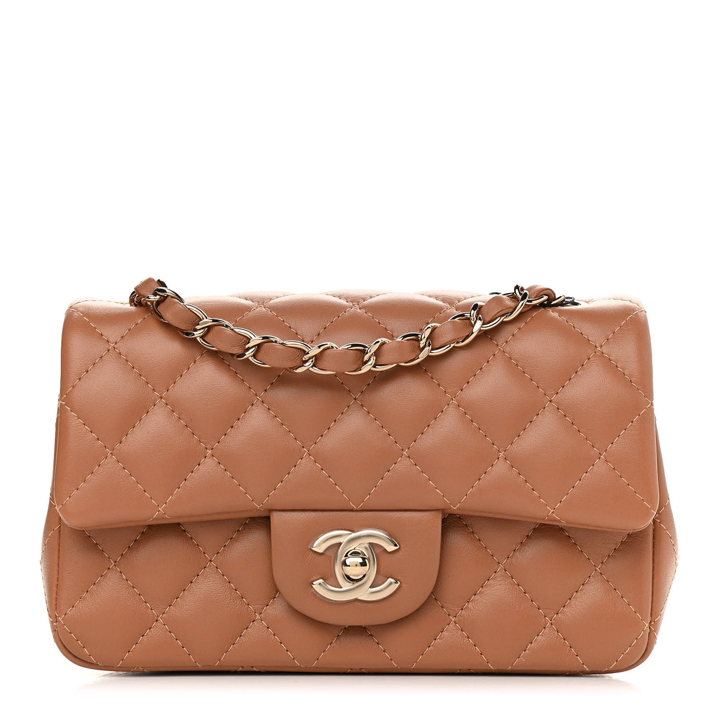Lambskin Quilted Mini Rectangular Flap Brown