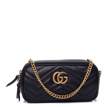 Gucci Calfskin Matelasse Mini GG Marmont Chain Crossbody Bag Black 1 of 13