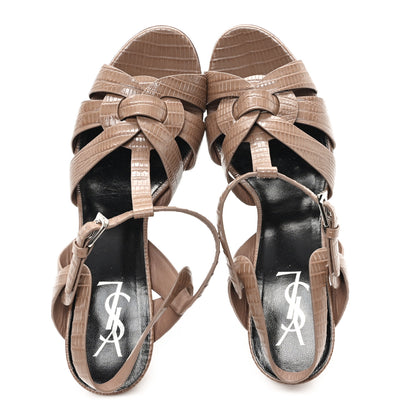 Saint Laurent Calfskin Embossed Crocodile Tribute 105 Platform Sandals 39 Beige 2 of 10