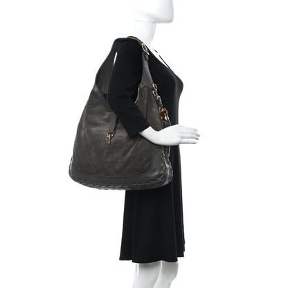 Gucci Calfskin Suede Large New Jackie Web Shoulder Bag Grey 2 of 10