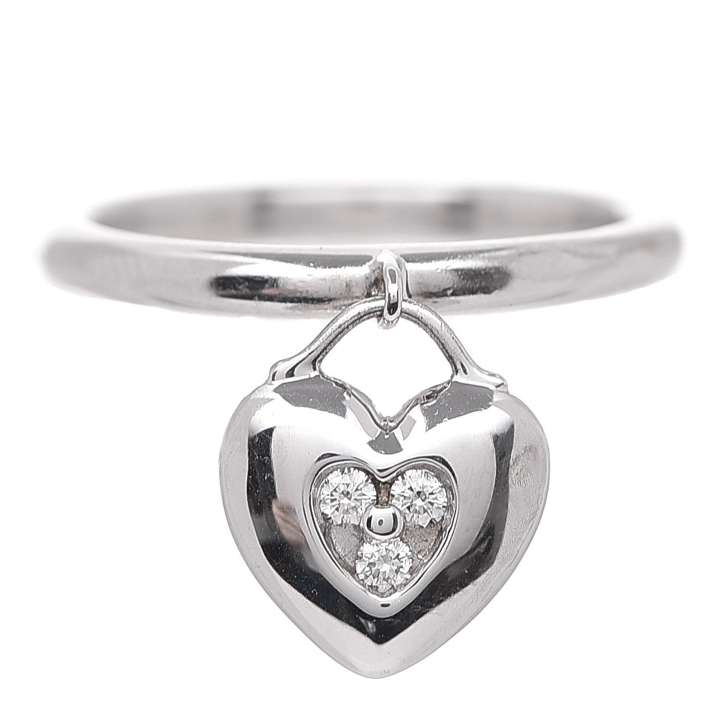 18K White Gold Diamond Heart Swing Dangle Ring 47.5 4.25