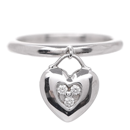 Tiffany 18K White Gold Diamond Heart Swing Dangle Ring 47.5 4.25 1 of 5
