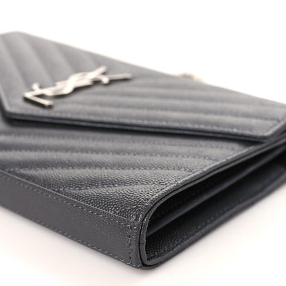 Saint Laurent Grain De Poudre Matelasse Chevron Monogram Chain Wallet Storm 9 of 10