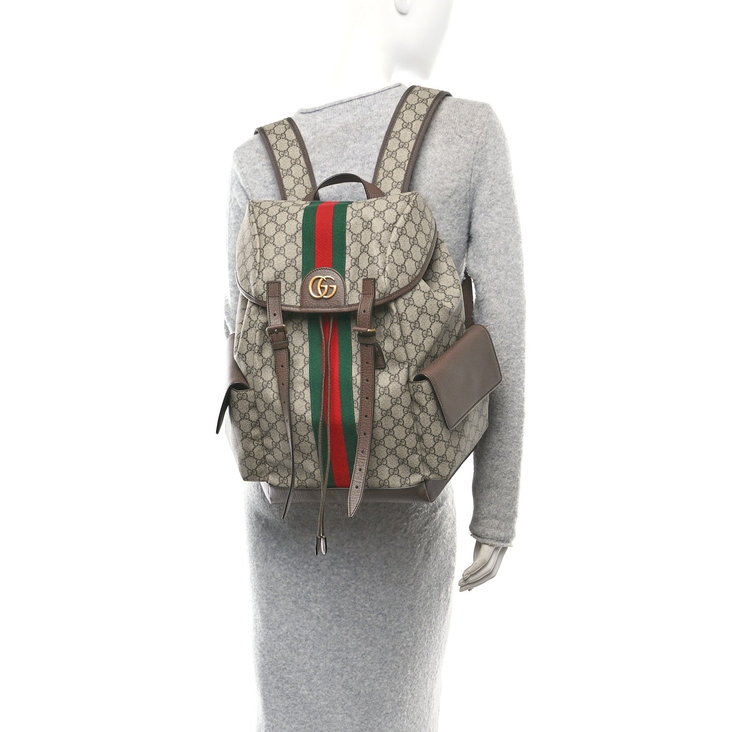 Gucci GG Supreme Monogram Medium Ophidia Double Buckle Backpack Brown 2 of 10