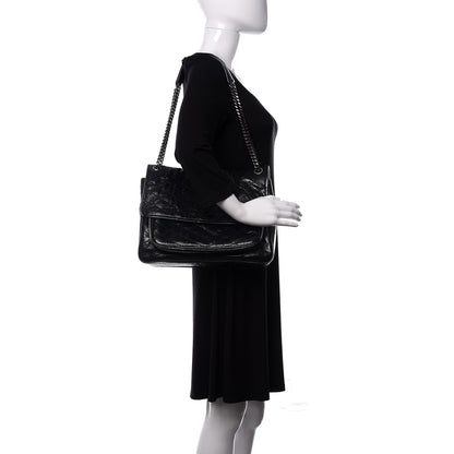 Saint Laurent Crinkled Calfskin Matelasse Monogram Large Niki Chain Satchel Black 3 of 24