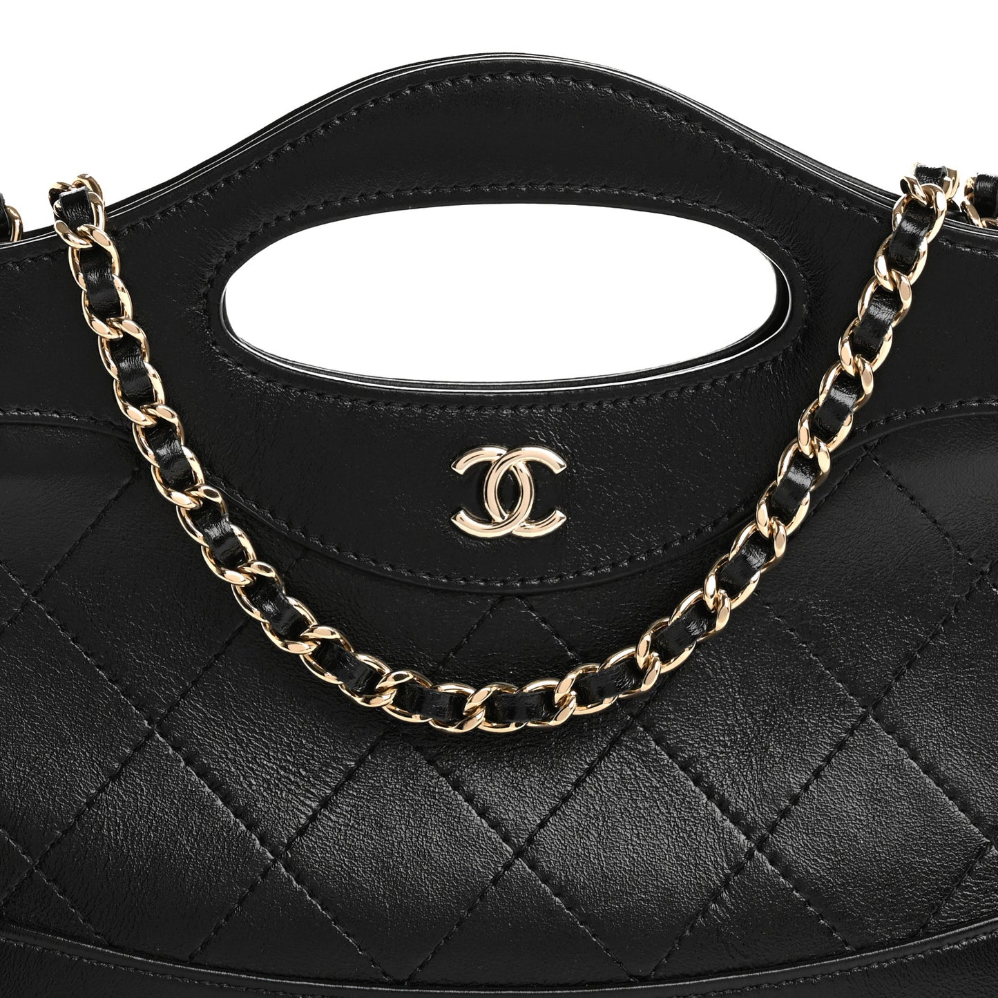 Shiny Crumpled Calfskin Quilted Nano 31 Shopping Bag Black