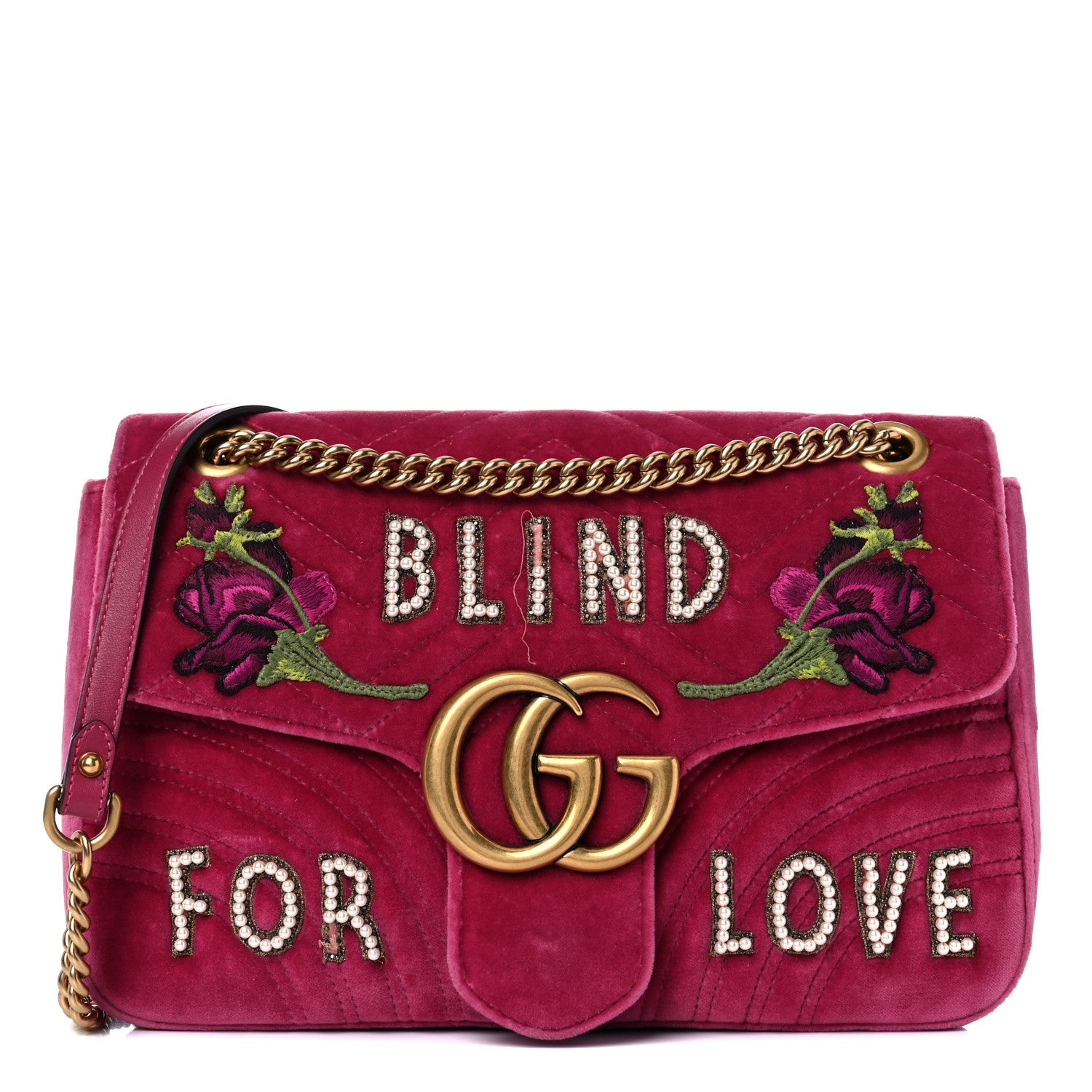 Gucci Velvet Matelasse Blind for Love Embroidered Medium GG Marmont Shoulder Bag Light Raspberry Rose Multicolor 1 of 16