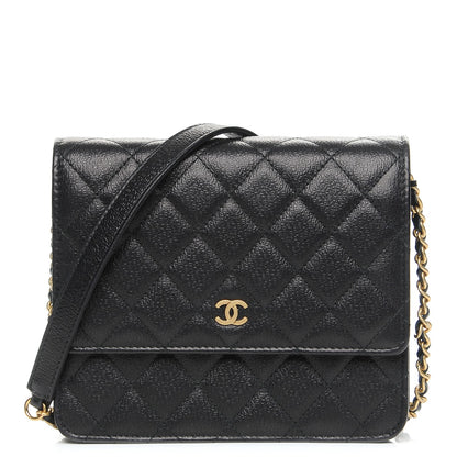 Chanel Letter Calfskin Embossed Quilted Square Wallet On Chain WOC Black 1 of 9
