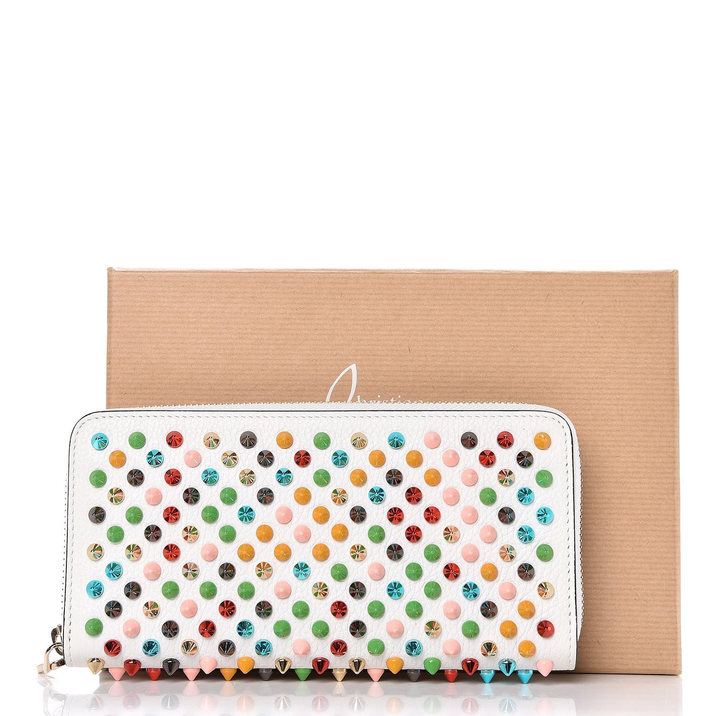 Calfskin Panettone Spiked Zip Around Wallet White