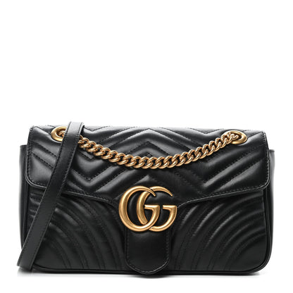 Gucci Calfskin Matelasse Small GG Marmont Shoulder Bag Black 1 of 4