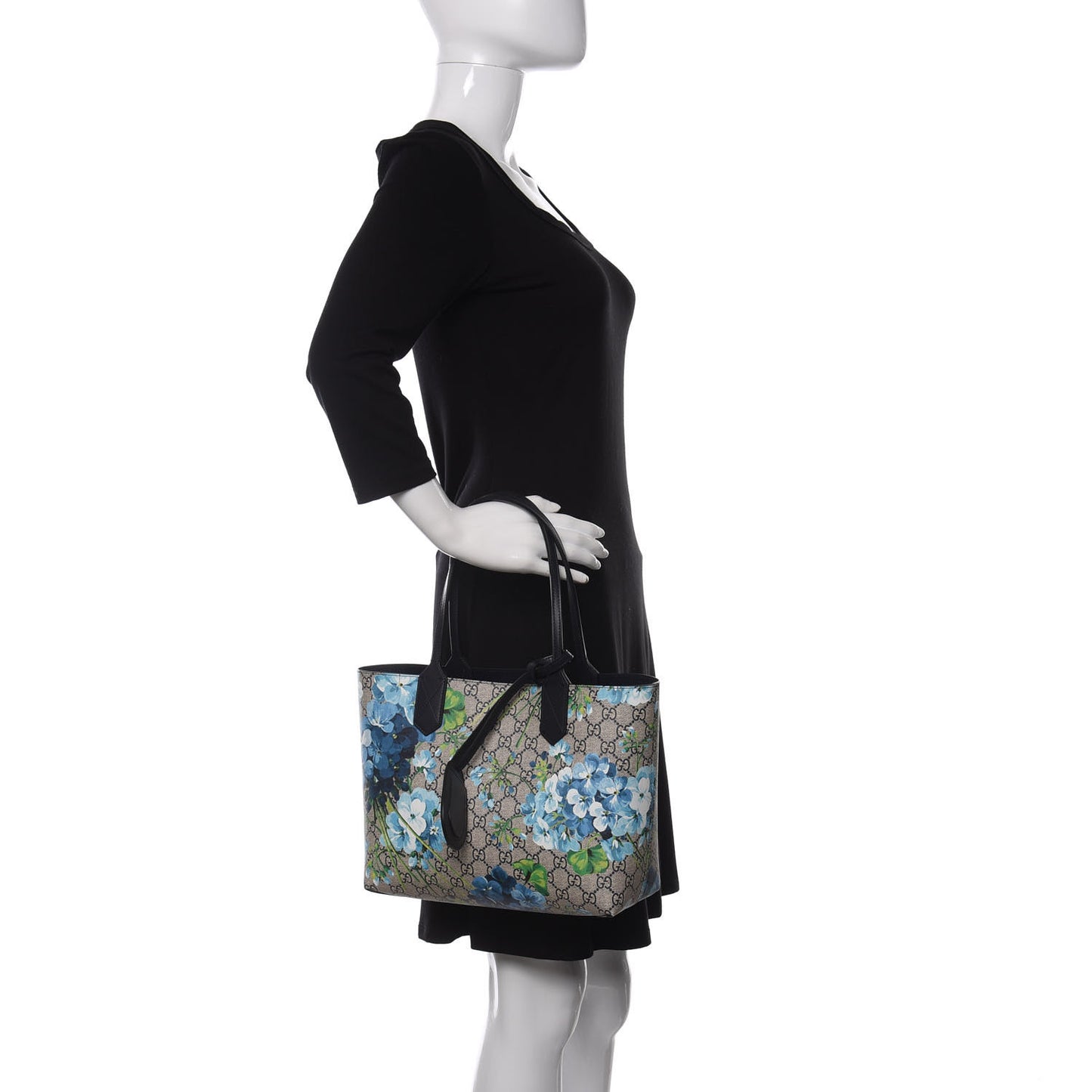 GG Supreme Monogram Blooms Small Reversible Tote Beige Blue Navy