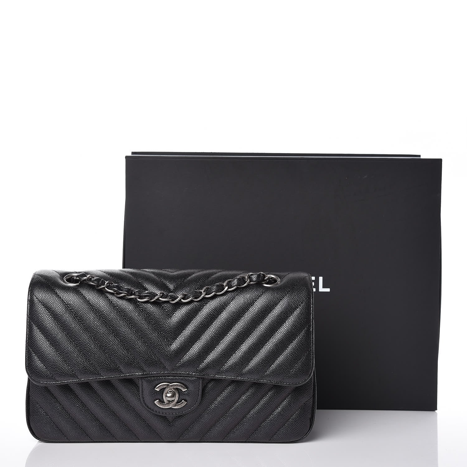 Chanel Iridescent Caviar Chevron Quilted Medium Double Flap Black 10 of 10