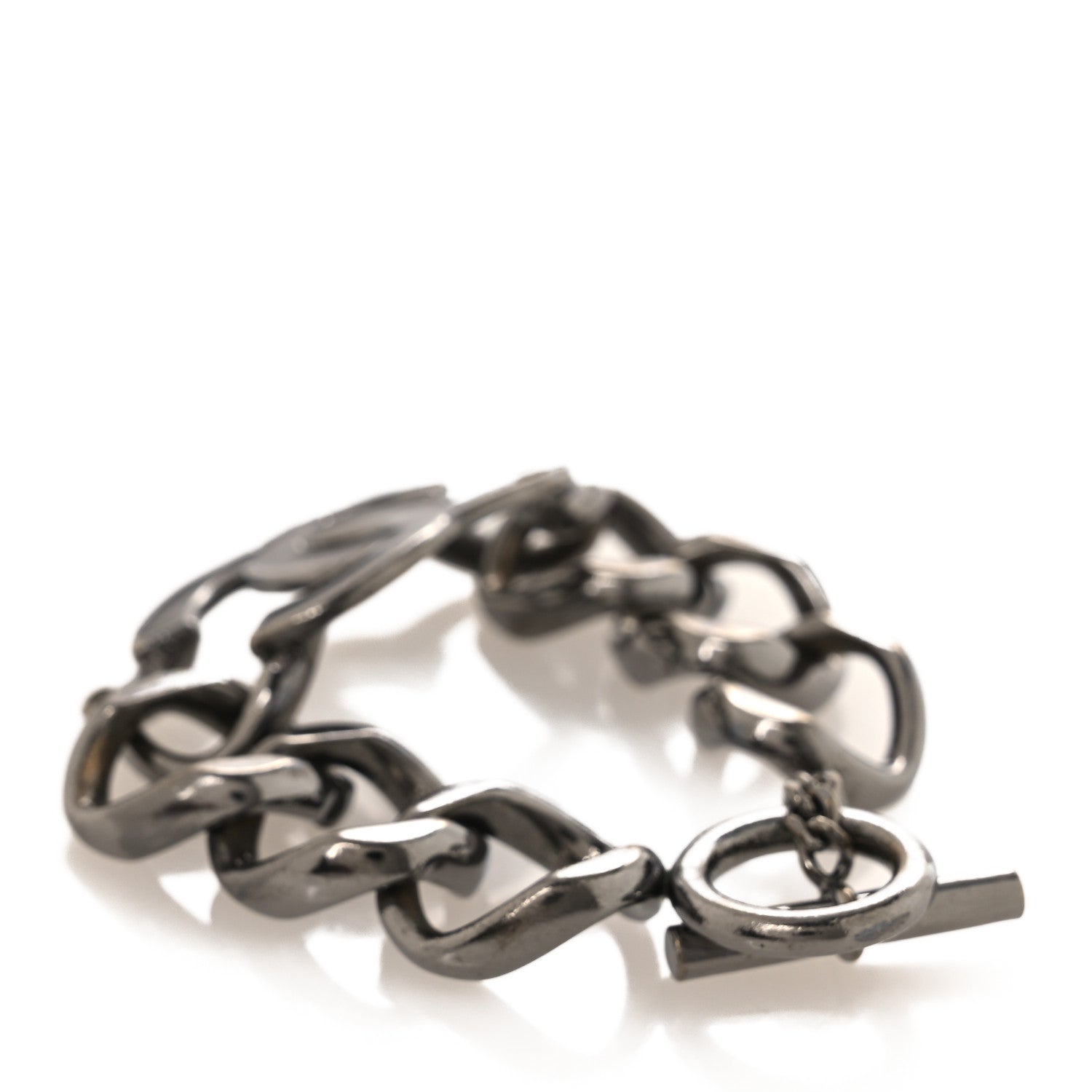 Chanel Metal Enamel CC Chain Bracelet Gunmetal Black 2 of 4