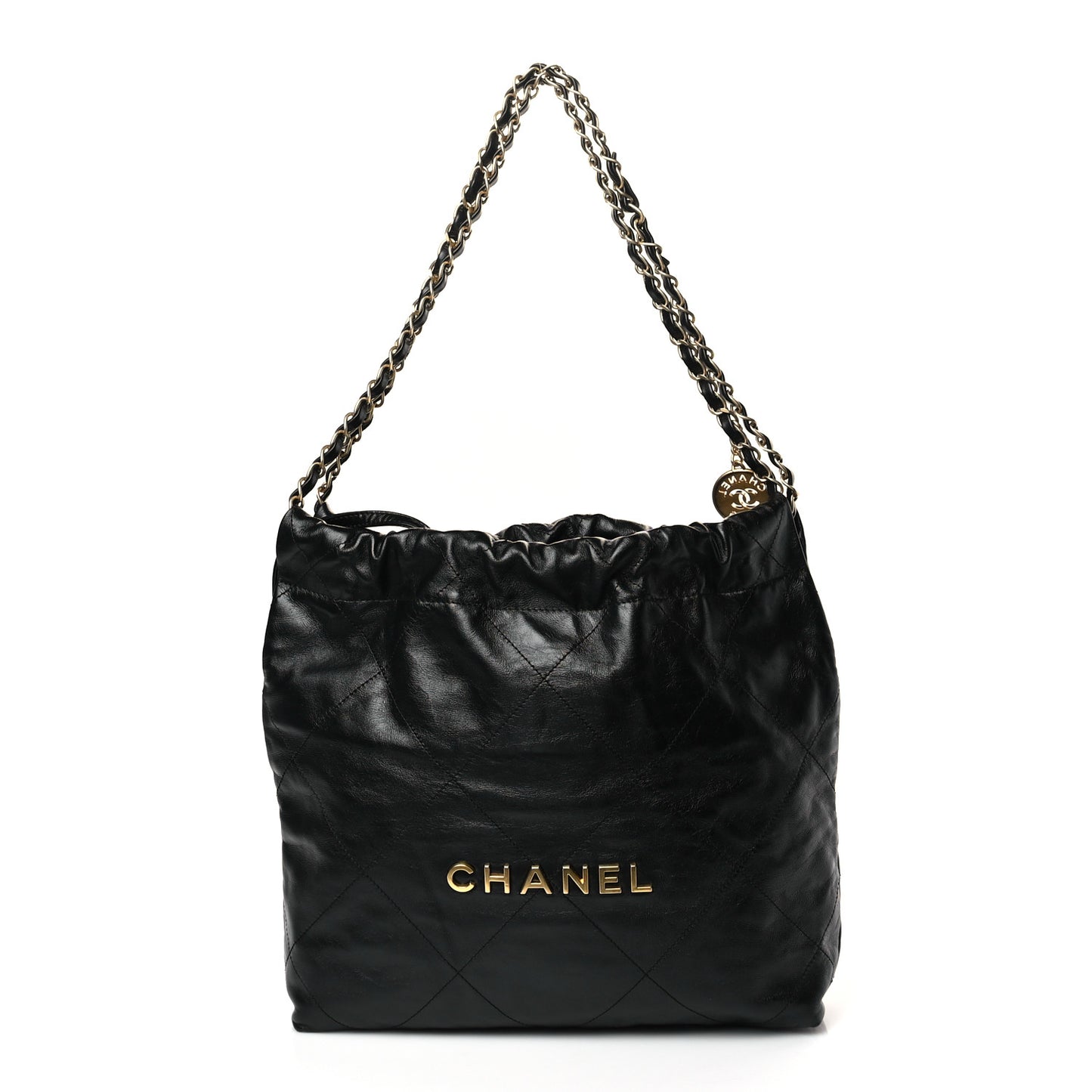 Shiny Calfskin Quilted Small Chanel 22 Black