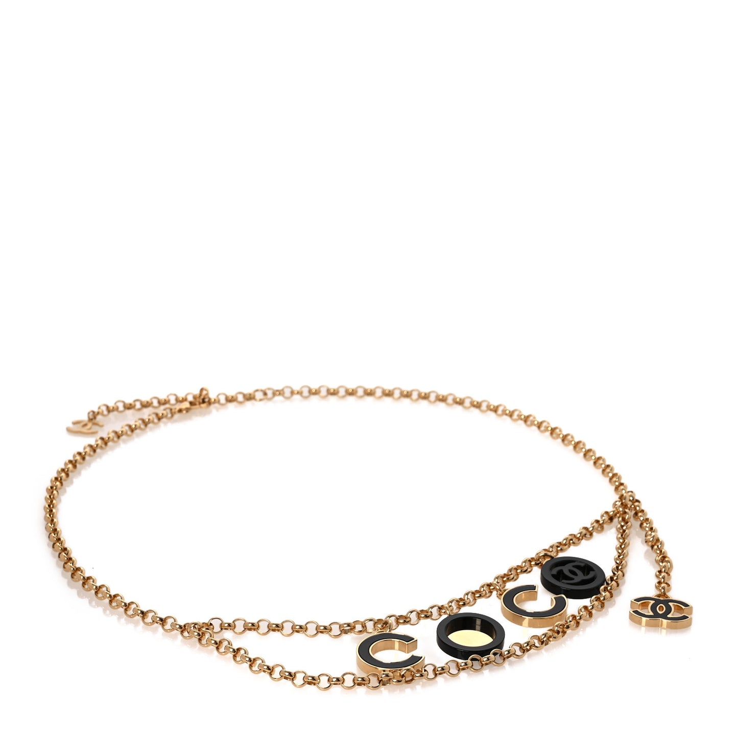 Lambskin Enamel CC Chain Belt Black