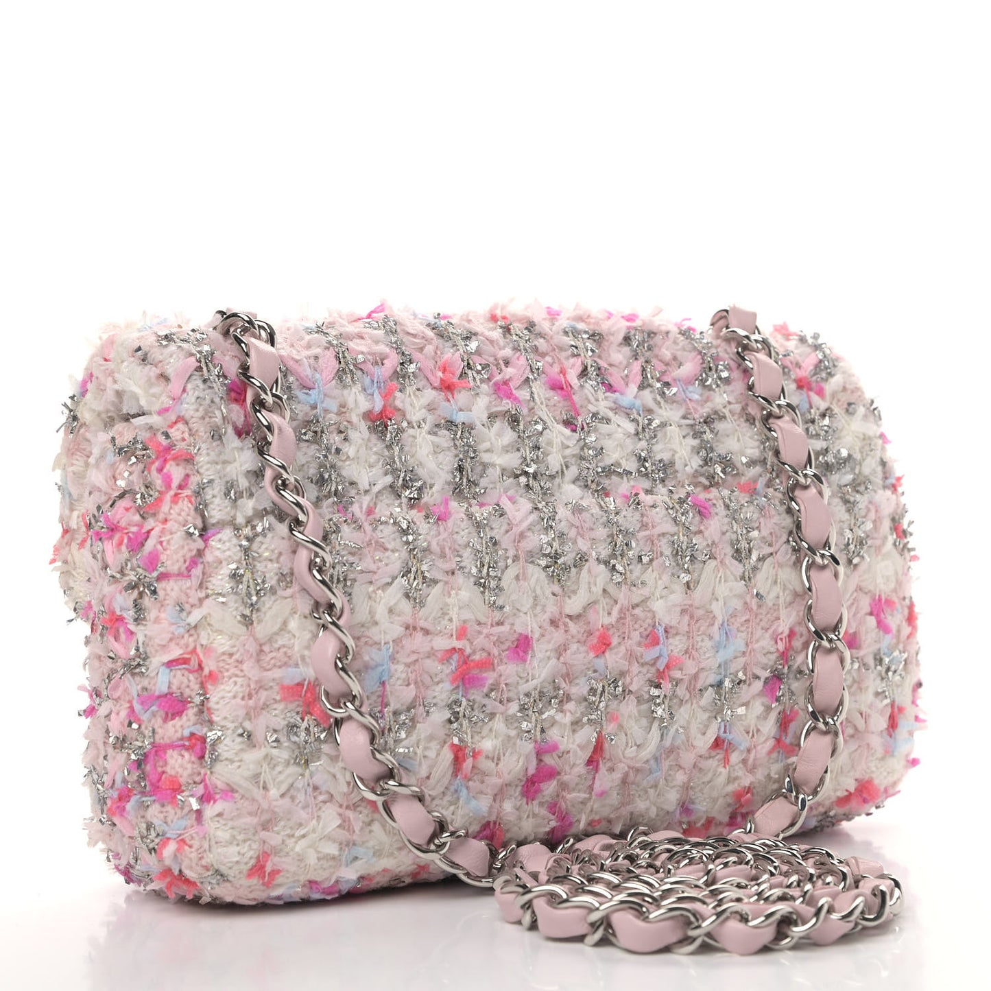 Tweed Quilted Mini Rectangular Flap Light Pink Silver Blue