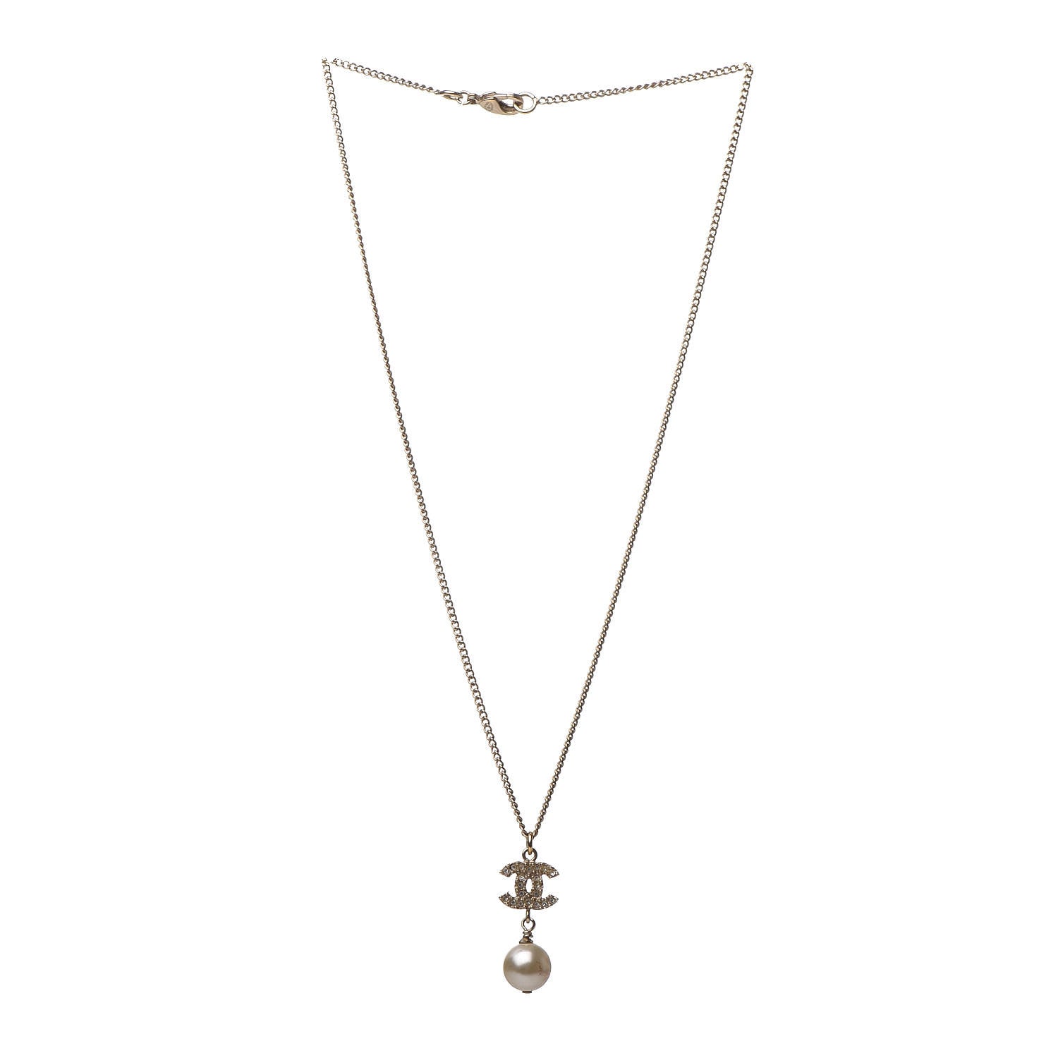 Chanel Crystal Pearl CC Drop Necklace Gold 3 of 5