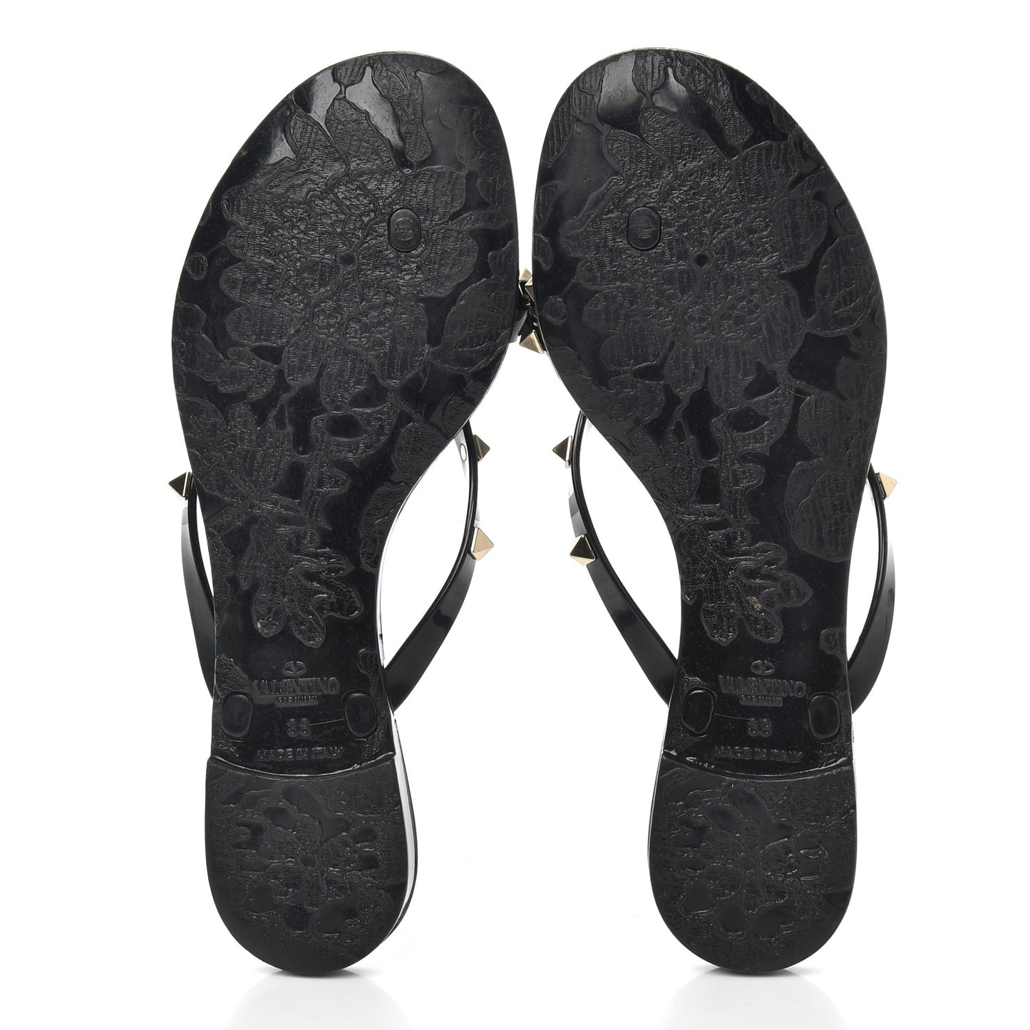 PVC Jelly Rockstud Bow Thong Sandals 38 Black