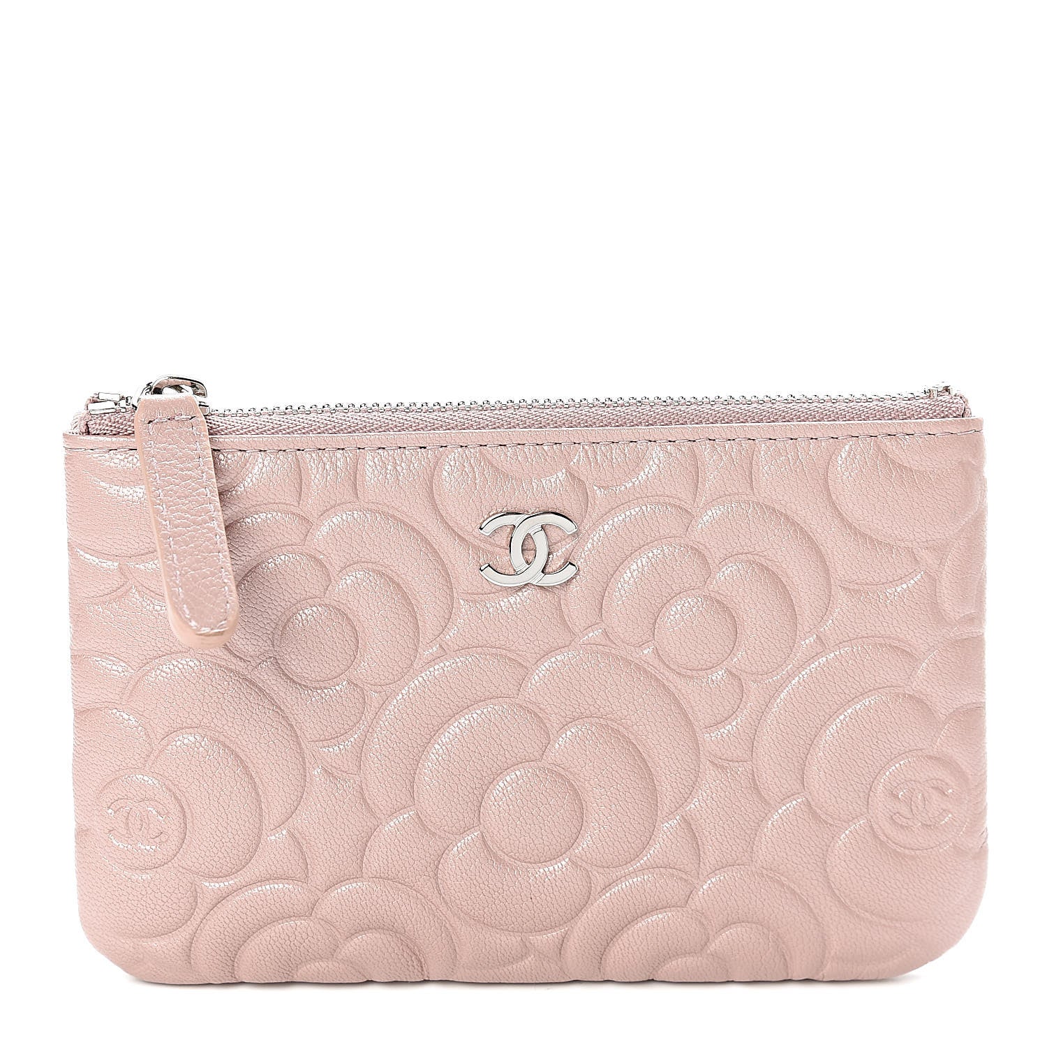 Chanel Goatskin Camellia Embossed Cosmetic Pouch Light Pink 1 of 8