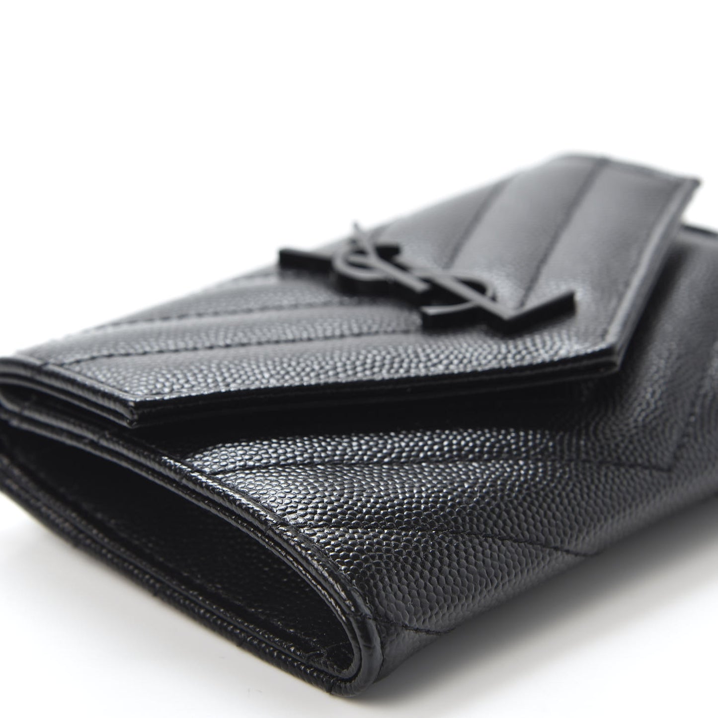 Grain De Poudre Matelasse Chevron Small Monogram Envelope Wallet Black