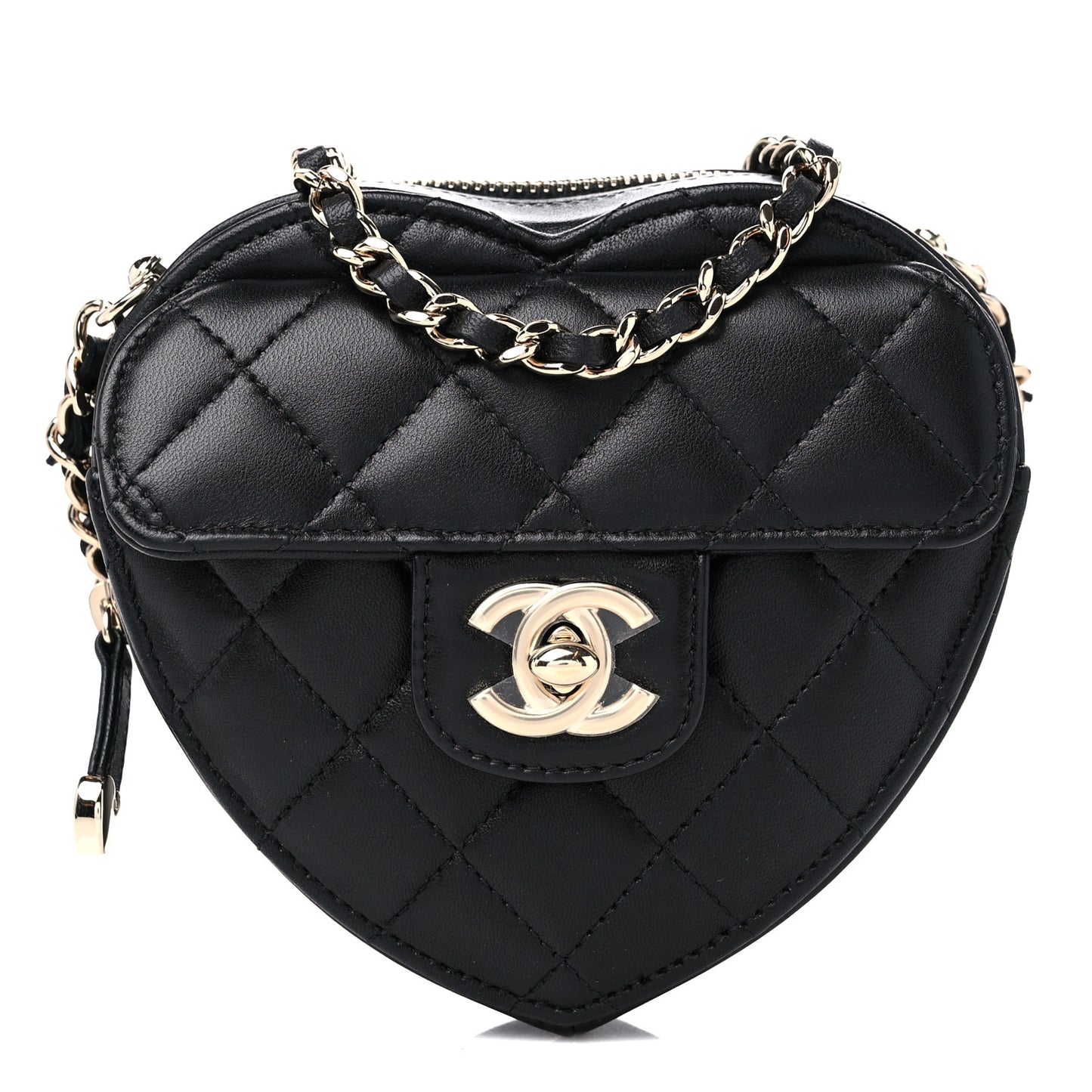Lambskin Quilted CC In Love Heart Clutch With Chain Black