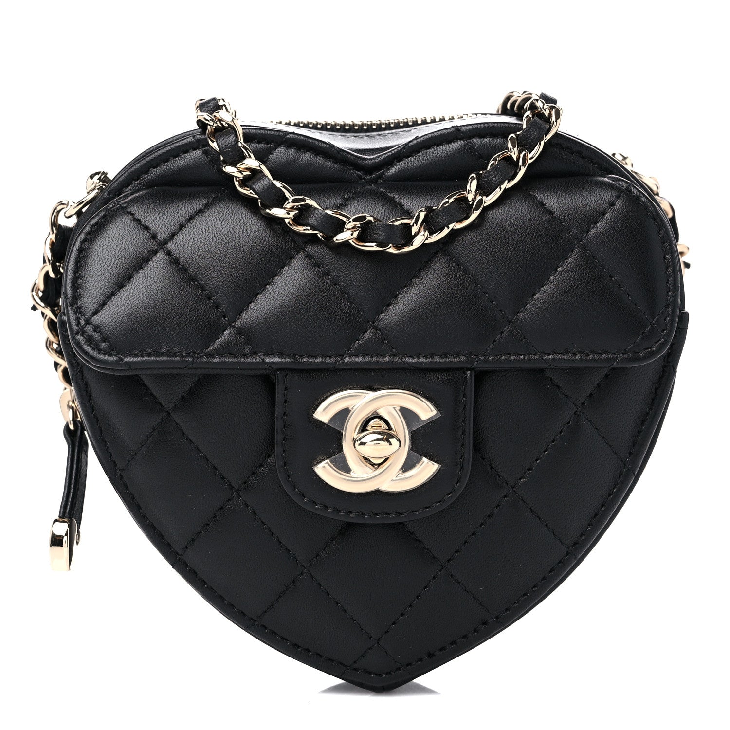 Chanel Lambskin Quilted CC In Love Heart Clutch With Chain Black 1 of 10