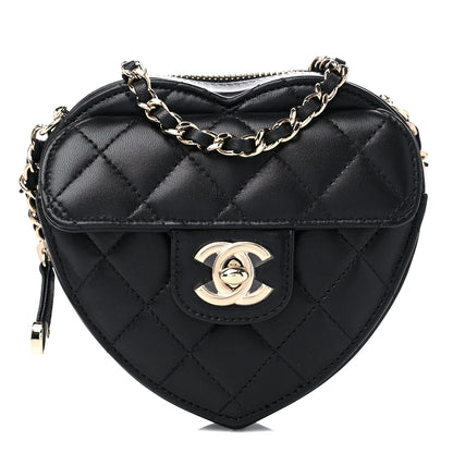 Chanel Lambskin Quilted CC In Love Heart Clutch With Chain Black 1 of 10