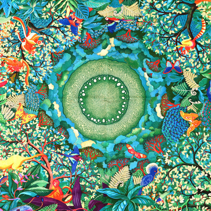 Hermes Silk Au Coeur de la Vie Scarf 90 Jaune Vif Turquoise Vert 2 of 5