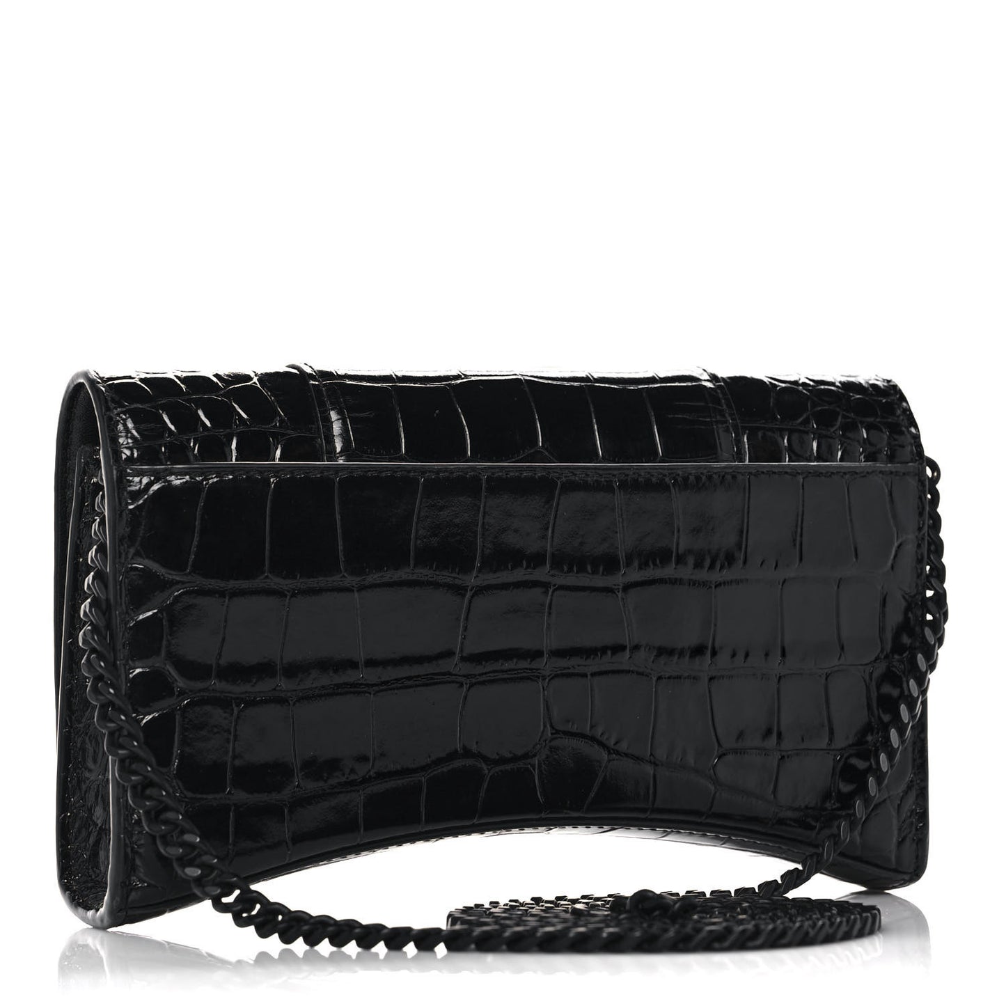 Shiny Calfskin Monochrome Crocodile Embossed Hourglass Chain Bag Black