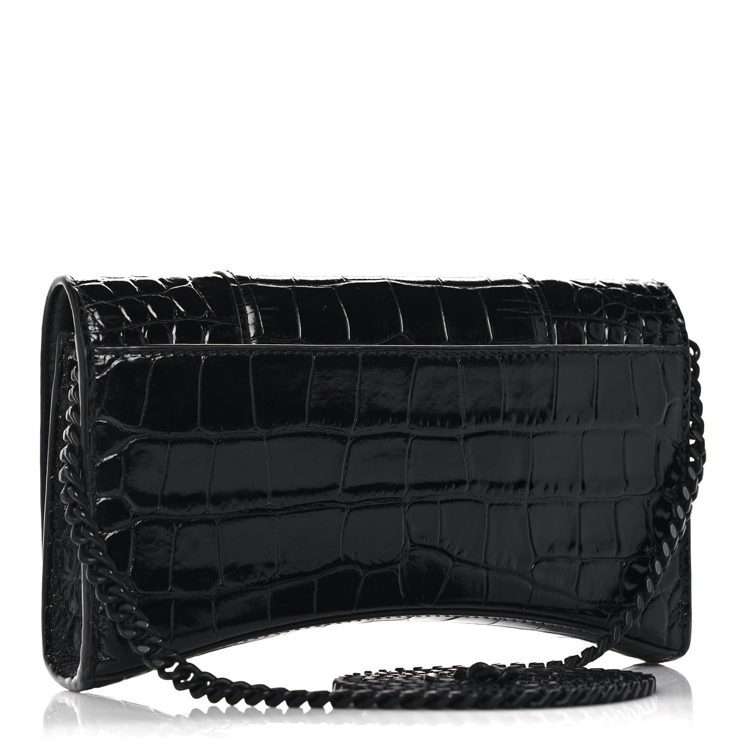 Balenciaga Shiny Calfskin Monochrome Crocodile Embossed Hourglass Chain Bag Black 3 of 10
