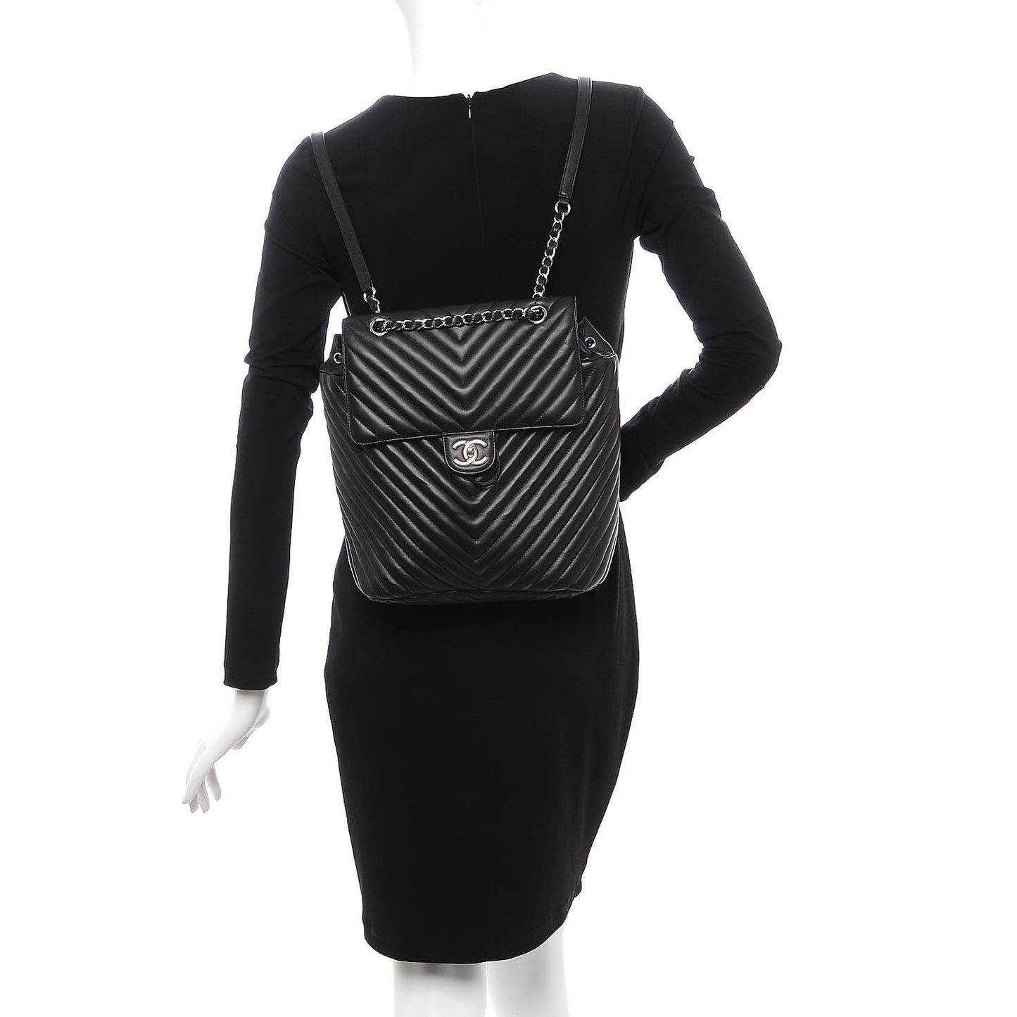 Calfskin Chevron Quilted Large Urban Spirit Backpack Black