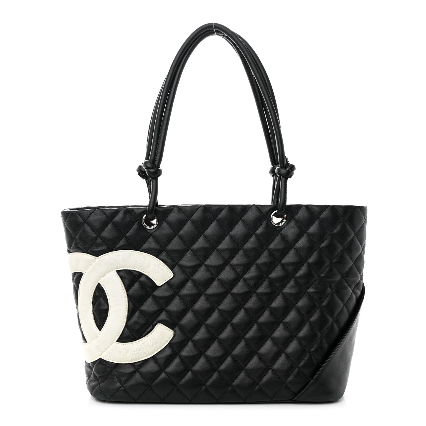 Calfskin Quilted Large Cambon Tote Black White