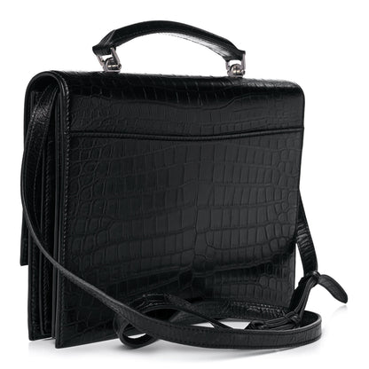 Saint Laurent Calfskin Crocodile Embossed Medium Babylone Black 2 of 13