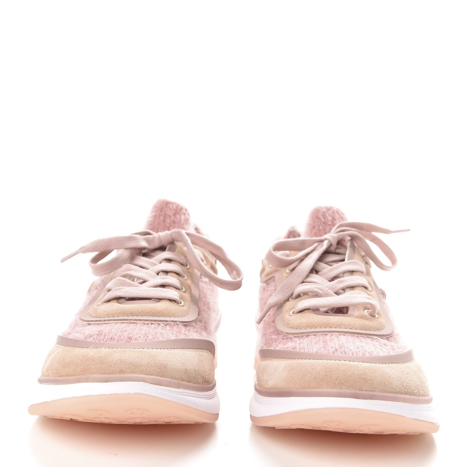 Chanel Fabric Calfskin Suede CC Womens Sneakers 38.5 Pink 2 of 9