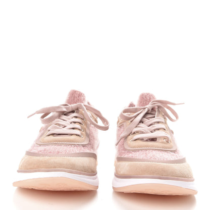 Chanel Fabric Calfskin Suede CC Womens Sneakers 38.5 Pink 2 of 9