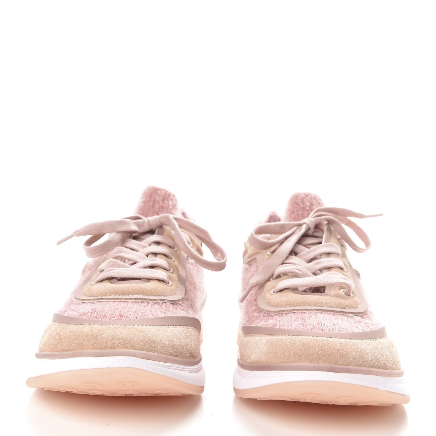 Fabric Calfskin Suede CC Womens Sneakers 38.5 Pink