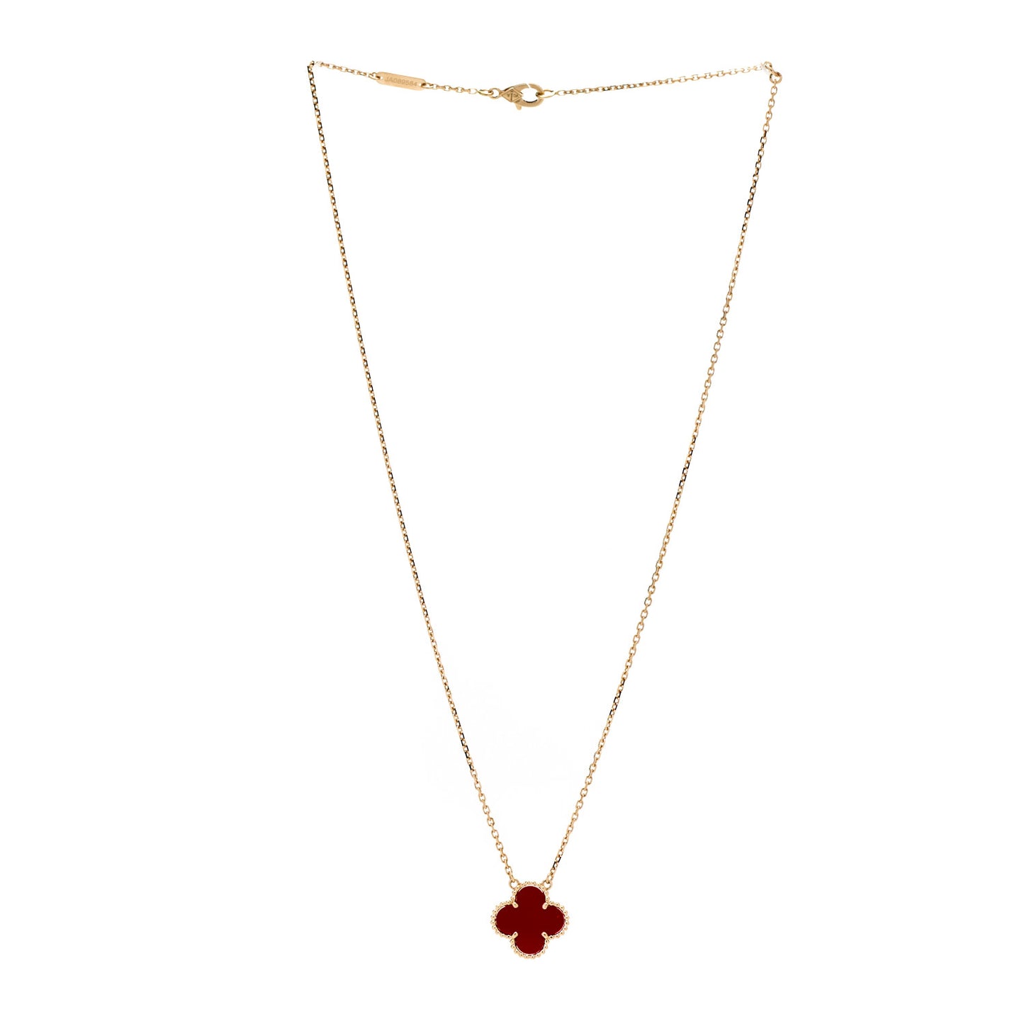 18K Yellow Gold Carnelian Vintage Alhambra Pendant Necklace